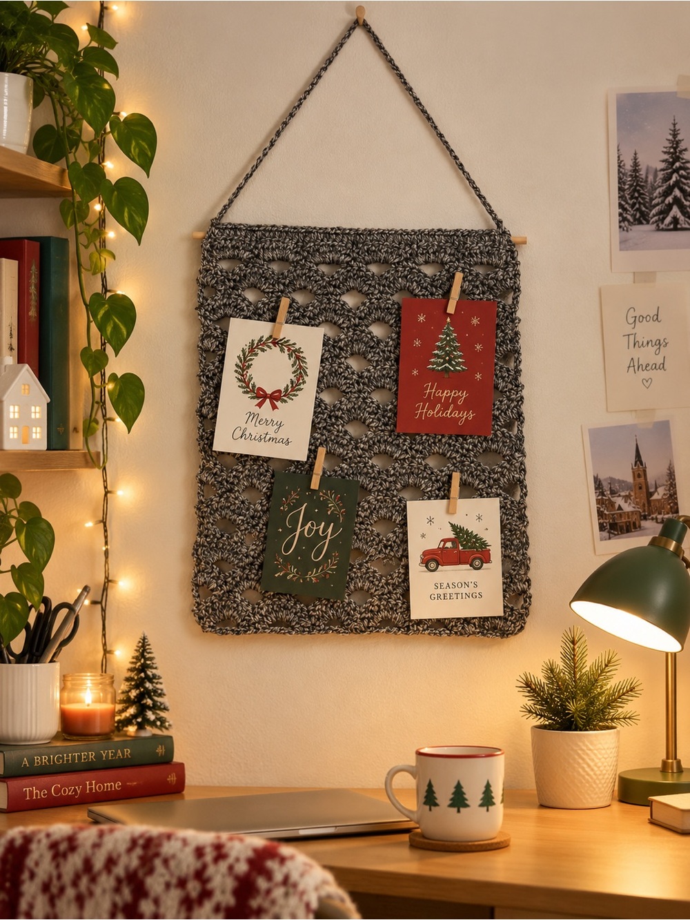 Handmade Crochet Wall Organizer | Gray Accessory & Jewelry Holder - Picture 3 of 5